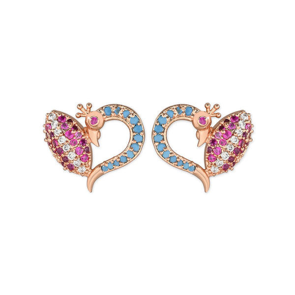Etnico Valentine's Special Rose Gold Plated Glittering Crystal AD Stone Studs Earrings for Women & Girls (E3085)