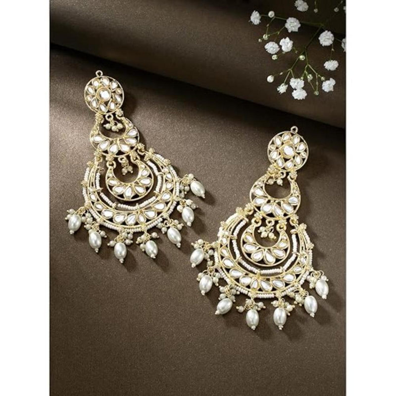 Etnico Gold Plated Traditional Kundan & Pearl Chandbali Earrings For Women (E3093W)