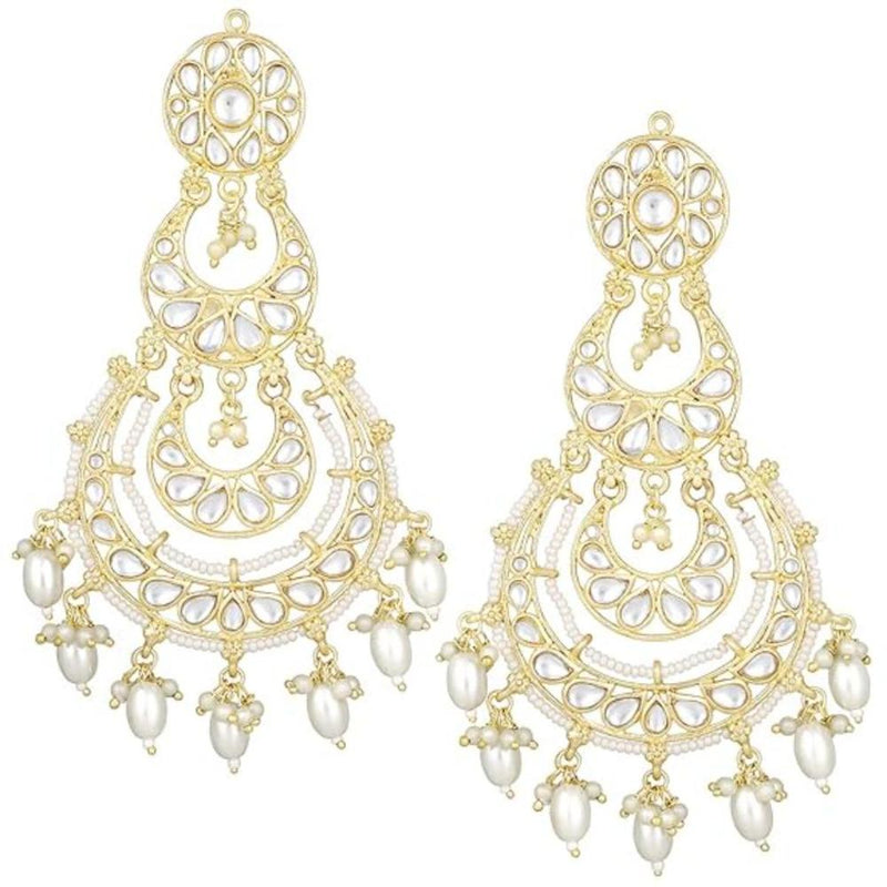 Etnico Gold Plated Traditional Kundan & Pearl Chandbali Earrings For Women (E3093W)