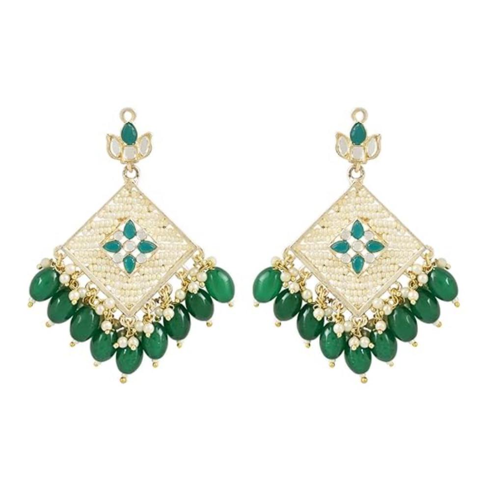 Etnico Traditional Gold Plated White Kundan Pearl Drop Earring For Women/Girls (E3094) (Green)