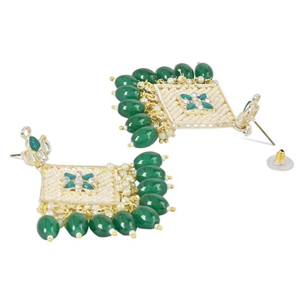 Etnico Traditional Gold Plated White Kundan Pearl Drop Earring For Women/Girls (E3094) (Green)