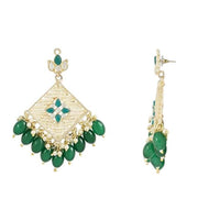 Etnico Traditional Gold Plated White Kundan Pearl Drop Earring For Women/Girls (E3094) (Green)