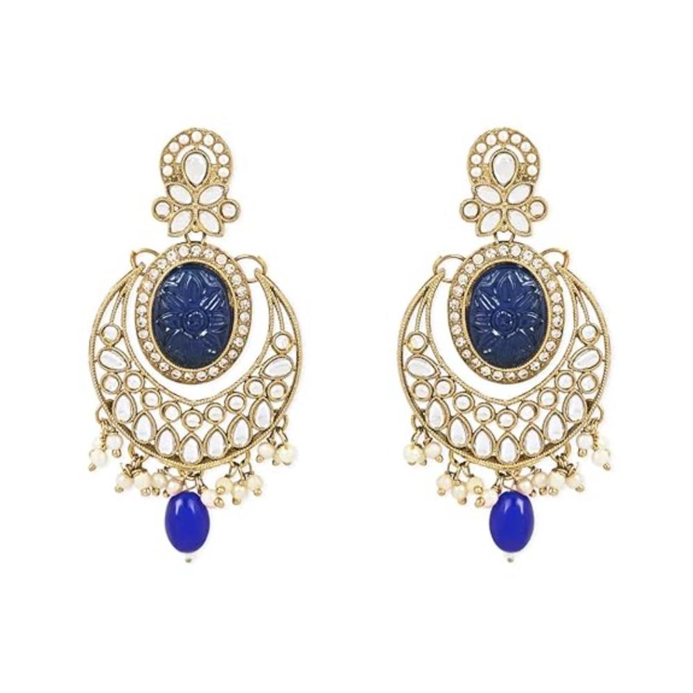 Etnico Gold Plated Traditional Pearl Kundan Stone Studded Chandbali Earring For Women/Girls (E3099Bl)