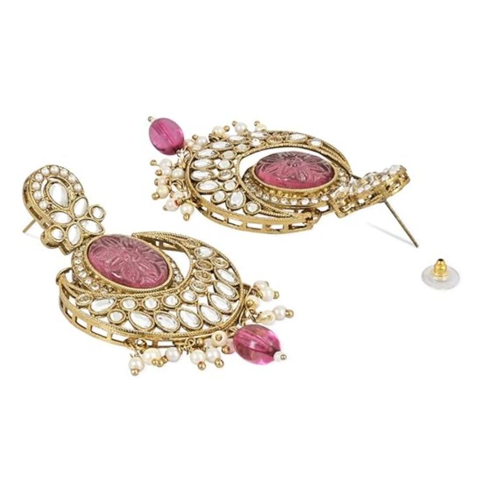 Etnico Gold Plated Traditional Pearl Kundan Stone Studded Chandbali Earring For Women/Girls (E3099Pu)