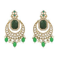 Etnico Gold Plated Traditional Kundan Pearl Stone Chandbali Earrings For Women/Girls (Green)