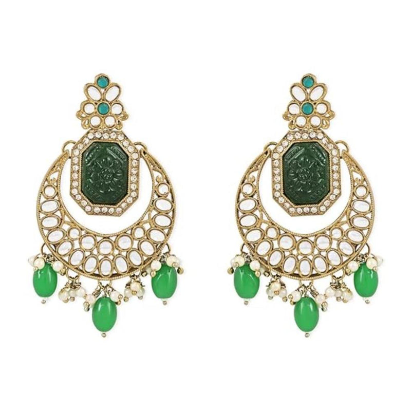 Etnico Gold Plated Traditional Kundan Pearl Stone Chandbali Earrings For Women/Girls (Green)