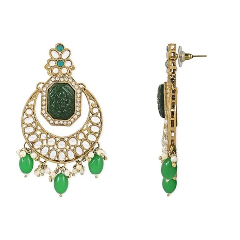 Etnico Gold Plated Traditional Kundan Pearl Stone Chandbali Earrings For Women/Girls (Green)