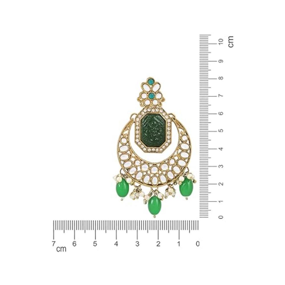 Etnico Gold Plated Traditional Kundan Pearl Stone Chandbali Earrings For Women/Girls (Green)