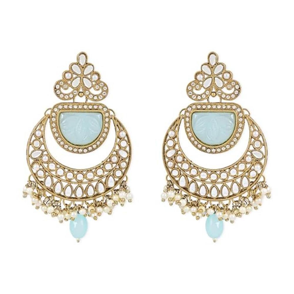 Etnico Gold Plated Traditional Pearl Kundan Stone Studded Chandbali Earring For Women/Girls (E3101Sb)