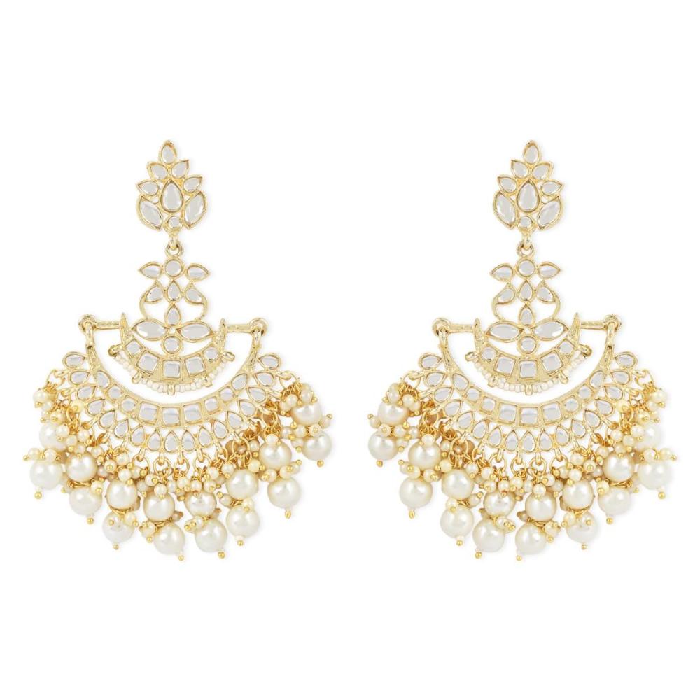 Etnico Traditional Gold Plated White Kundan Pearl Drop Chandbali Earring For Women/Girls (E3102W)