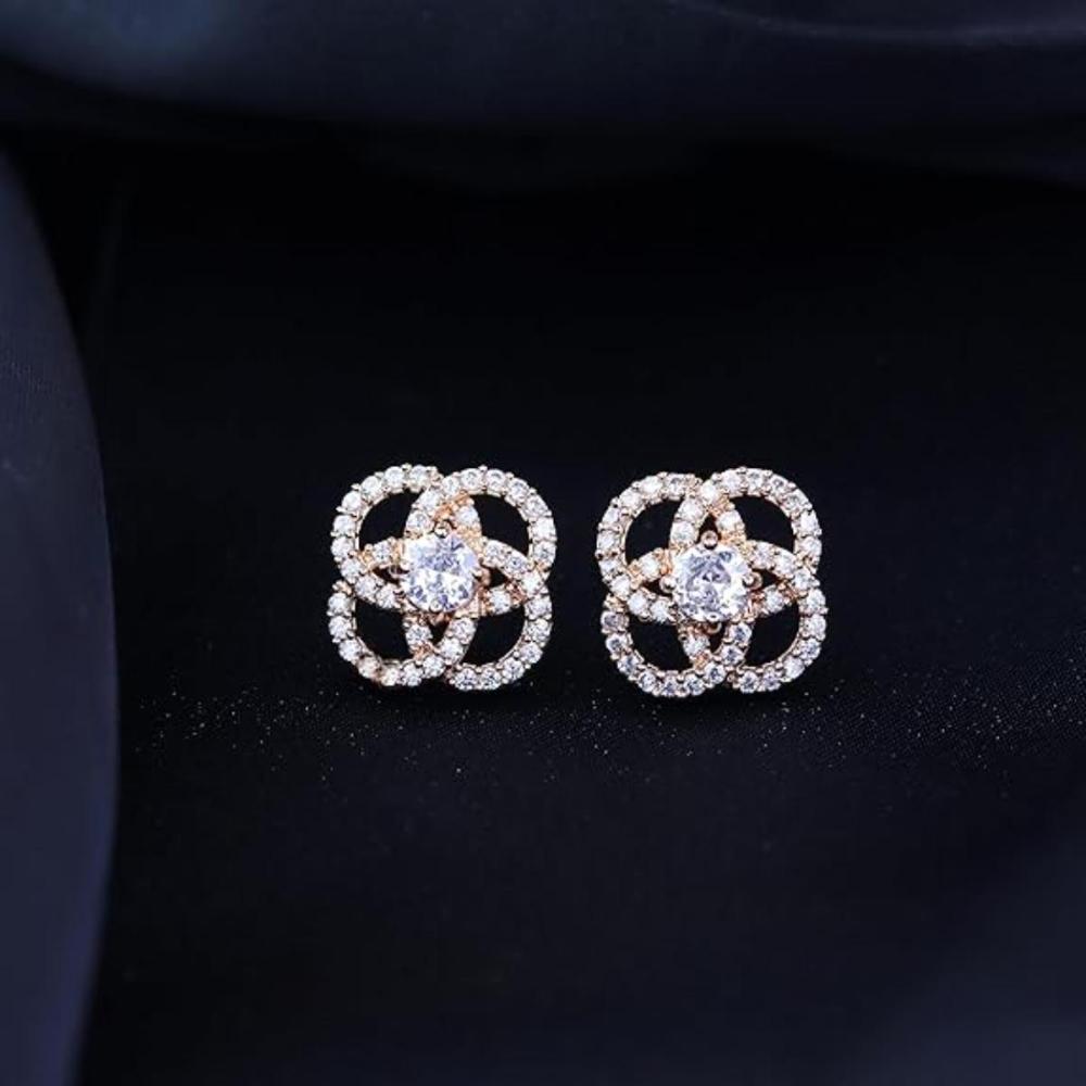 Etnico Stylish Latest Fashion Rose Gold Plated CZ and American Diamond Fashionable Look Stud Earrings For Women/Girls (E3109RG)