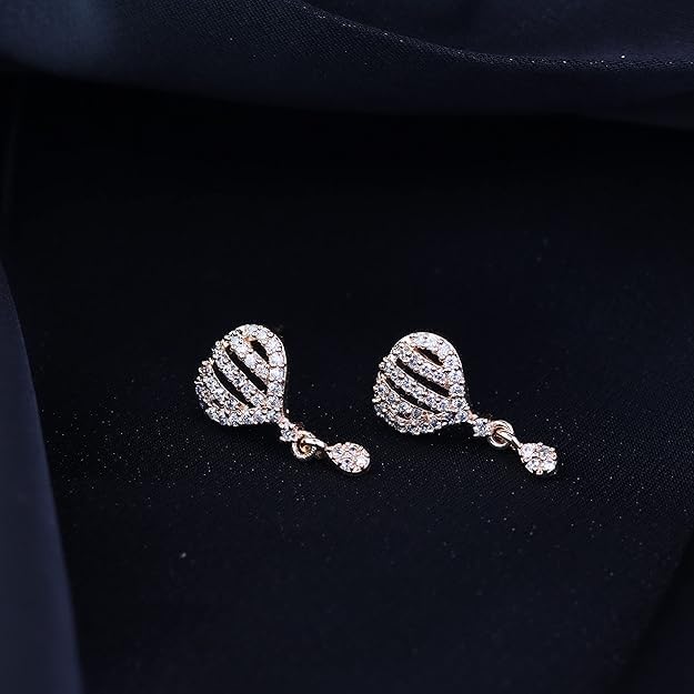 Etnico Valentines Special Stylish Latest Fashion Rose Gold Plated CZ and American Diamond Fashionable Look Drop Earrings For Women/Girls