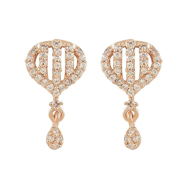 Etnico Valentines Special Stylish Latest Fashion Rose Gold Plated CZ and American Diamond Fashionable Look Drop Earrings For Women/Girls