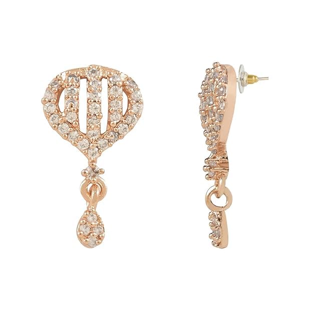 Etnico Valentines Special Stylish Latest Fashion Rose Gold Plated CZ and American Diamond Fashionable Look Drop Earrings For Women/Girls