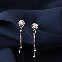 Etnico Valentines Special Sparkling Glamorous Rose Gold Plated Floral Shape Stud CZ and American Diamond Tassel Drop Fashionable Earrings for Women/Girls 