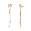 Etnico Valentines Special Sparkling Glamorous Rose Gold Plated Floral Shape Stud CZ and American Diamond Tassel Drop Fashionable Earrings for Women/Girls