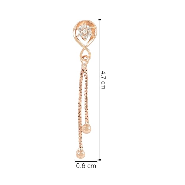 Etnico Valentines Special Sparkling Glamorous Rose Gold Plated Floral Shape Stud CZ and American Diamond Tassel Drop Fashionable Earrings for Women/Girls