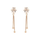 Etnico Valentines Special Sparkling Glamorous Rose Gold Plated Floral Shape Stud CZ and American Diamond Tassel Drop Fashionable Earrings for Women/Girls