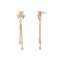 Etnico Valentines Special Sparkling Glamorous Rose Gold Plated Floral Shape Stud CZ and American Diamond Tassel Drop Fashionable Earrings for Women/Girls