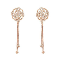 Etnico Rose Gold Plated Floral Shape Sparkling Stud CZ American Diamond Mother's Day Special Pearl Studed Tassel Drop Fashionable Earrings for Women