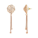 Etnico Rose Gold Plated Floral Shape Sparkling Stud CZ American Diamond Mother's Day Special Pearl Studed Tassel Drop Fashionable Earrings for Women