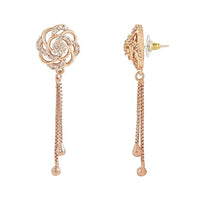 Etnico Rose Gold Plated Floral Shape Sparkling Stud CZ American Diamond Mother's Day Special Pearl Studed Tassel Drop Fashionable Earrings for Women