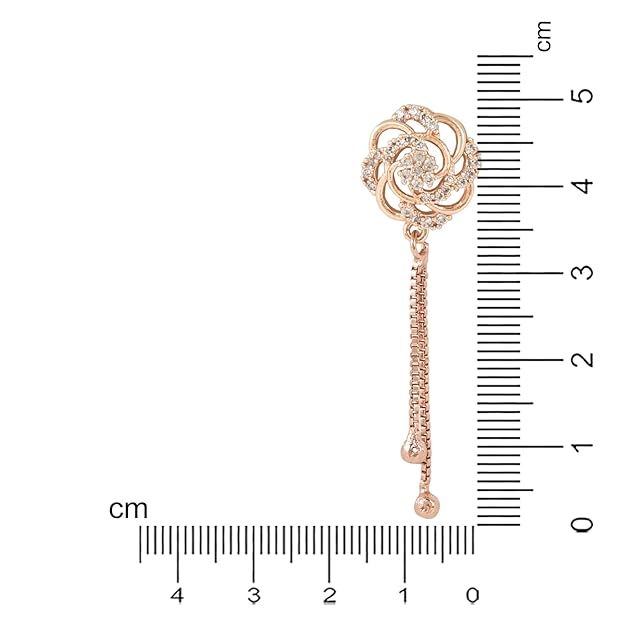 Etnico Rose Gold Plated Floral Shape Sparkling Stud CZ American Diamond Mother's Day Special Pearl Studed Tassel Drop Fashionable Earrings for Women