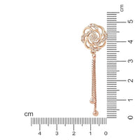 Etnico Rose Gold Plated Floral Shape Sparkling Stud CZ American Diamond Mother's Day Special Pearl Studed Tassel Drop Fashionable Earrings for Women