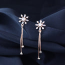 Etnico Valentines Special Sparkling Glamorous Rose Gold Plated Floral Shape Stud CZ and American Diamond Tassel Drop Fashionable Earrings for Women/Girls 