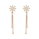 Etnico Valentines Special Sparkling Glamorous Rose Gold Plated Floral Shape Stud CZ and American Diamond Tassel Drop Fashionable Earrings for Women/Girls