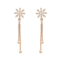 Etnico Valentines Special Sparkling Glamorous Rose Gold Plated Floral Shape Stud CZ and American Diamond Tassel Drop Fashionable Earrings for Women/Girls