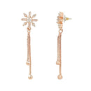 Etnico Valentines Special Sparkling Glamorous Rose Gold Plated Floral Shape Stud CZ and American Diamond Tassel Drop Fashionable Earrings for Women/Girls