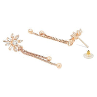 Etnico Valentines Special Sparkling Glamorous Rose Gold Plated Floral Shape Stud CZ and American Diamond Tassel Drop Fashionable Earrings for Women/Girls