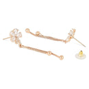 Etnico Valentines Special Sparkling Rose Gold Plated Floral Shape Stud CZ American Diamond Pearl Studed Tassel Drop Fashionable Earrings for Women/Girls