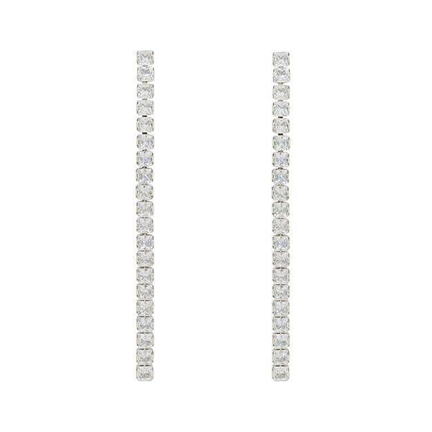 Etnico Silver Plated Sparkling Glamorous CZ and American Diamond Mother's Day Special Tassel Drop Fashionable Earrings for Women