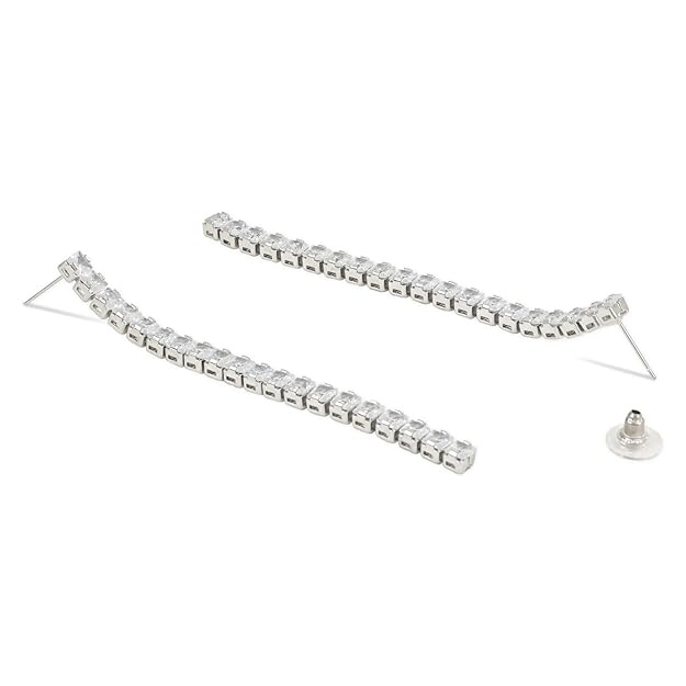 Etnico Silver Plated Sparkling Glamorous CZ and American Diamond Mother's Day Special Tassel Drop Fashionable Earrings for Women