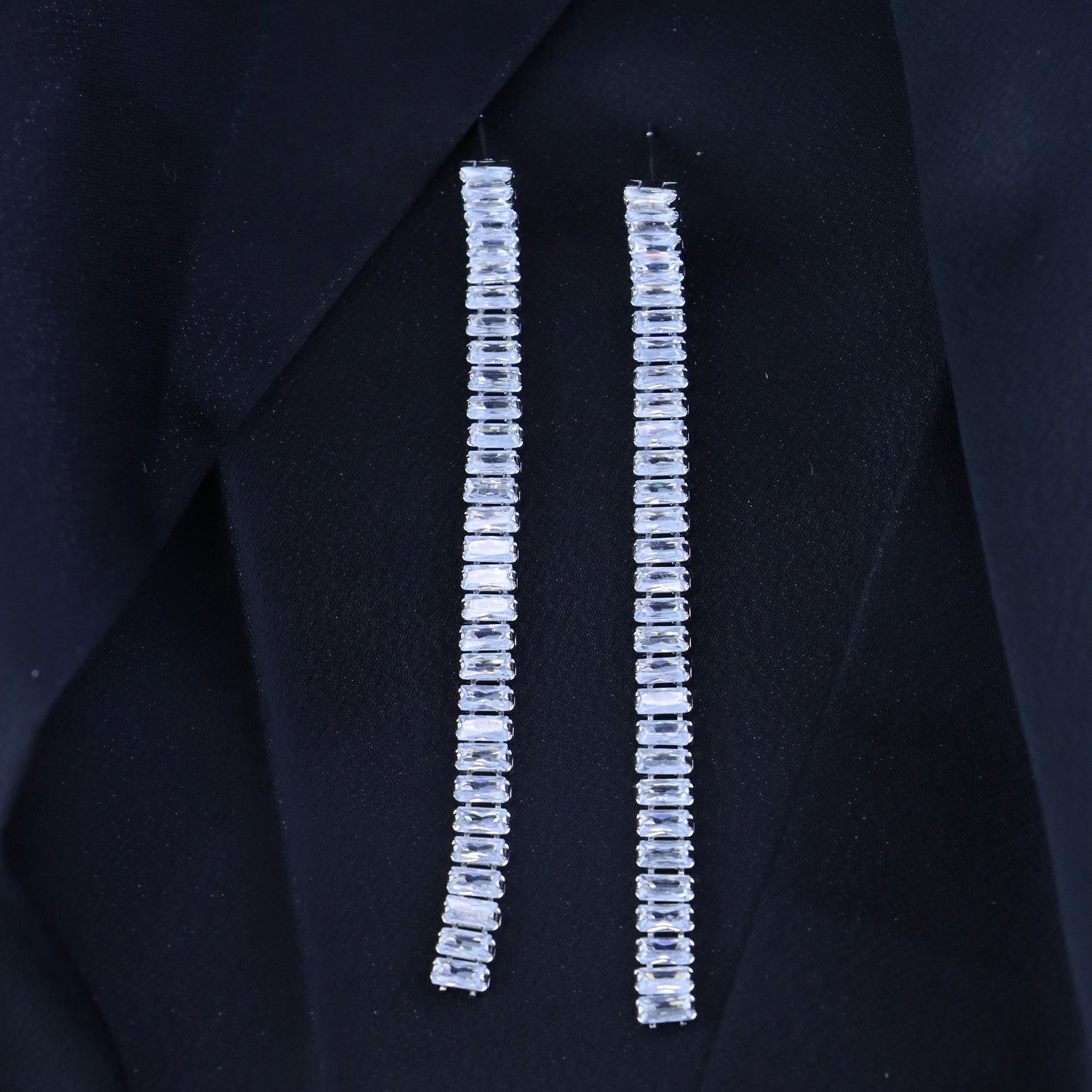 Etnico Valentines Special Sparkling Glamorous Silver Plated CZ and American Diamond Tassel Drop Fashionable Earrings for Women/Girls