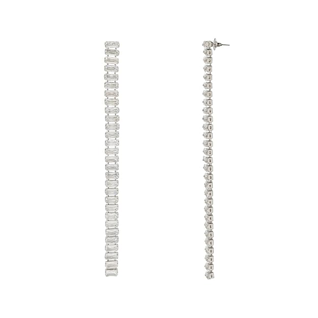 Etnico Valentines Special Sparkling Glamorous Silver Plated CZ and American Diamond Tassel Drop Fashionable Earrings for Women/Girls