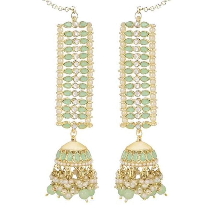 Etnico Gold Plated Traditional Kundan Studded Hanging Pearl Jhumki Earrings With Ear Chain For Women/Girls (E3120Min)