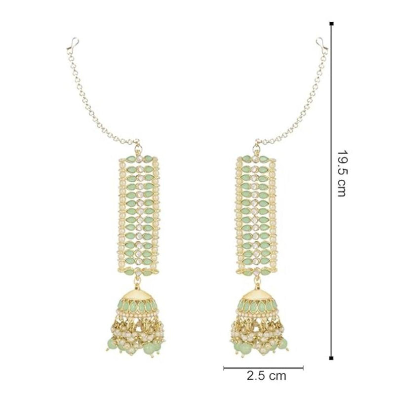 Etnico Gold Plated Traditional Kundan Studded Hanging Pearl Jhumki Earrings With Ear Chain For Women/Girls (E3120Min)