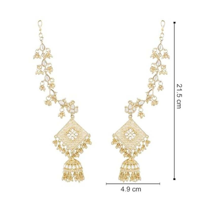 Etnico Gold Plated Traditional Kundan Studded Hanging Pearl Earring With Ear Chain For Women/Girls (E3121W)