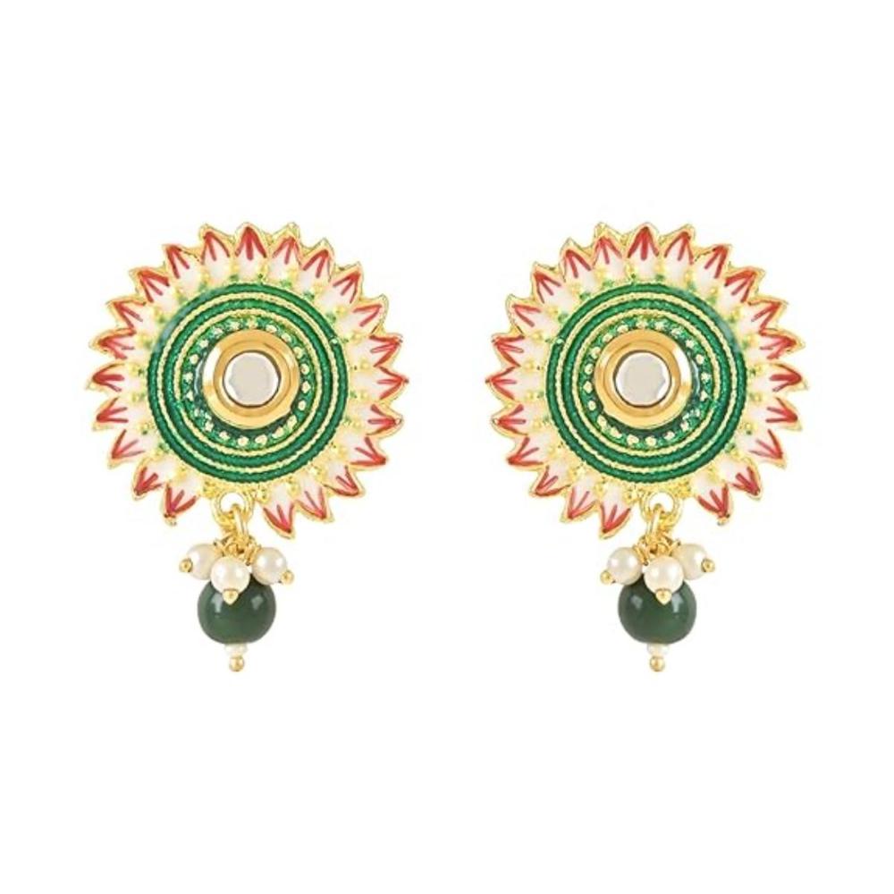 Etnico Gold Plated Traditional Meenakari Kundan Studded Pearl Drop Chandbali Earrings For Women & Girls (E3123G)