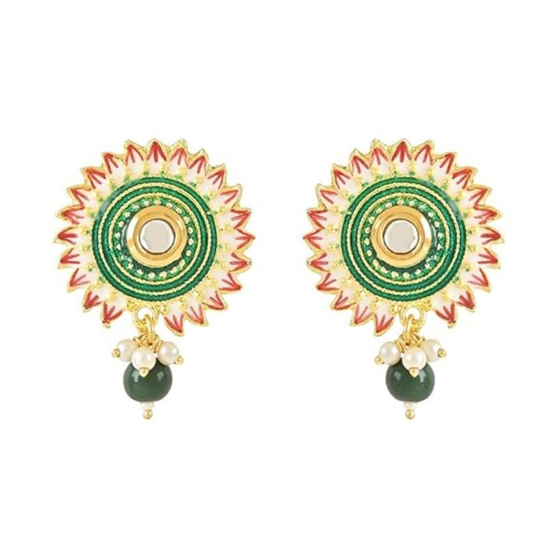 Etnico Gold Plated Traditional Meenakari Kundan Studded Pearl Drop Chandbali Earrings For Women & Girls (E3123G)