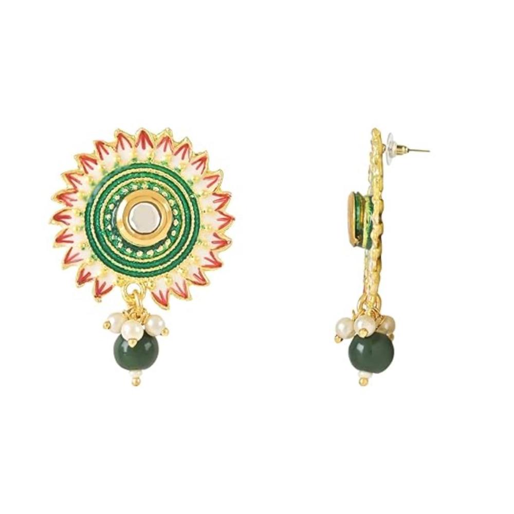 Etnico Gold Plated Traditional Meenakari Kundan Studded Pearl Drop Chandbali Earrings For Women & Girls (E3123G)