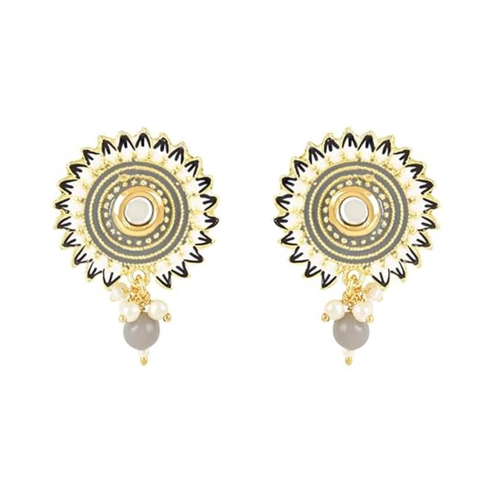 Etnico Gold Plated Traditional Meenakari Kundan Studded Pearl Drop Chandbali Earrings For Women & Girls (E3123Gr)