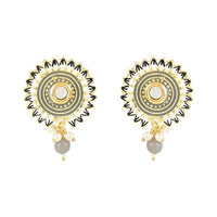 Etnico Gold Plated Traditional Meenakari Kundan Studded Pearl Drop Chandbali Earrings For Women & Girls (E3123Gr)