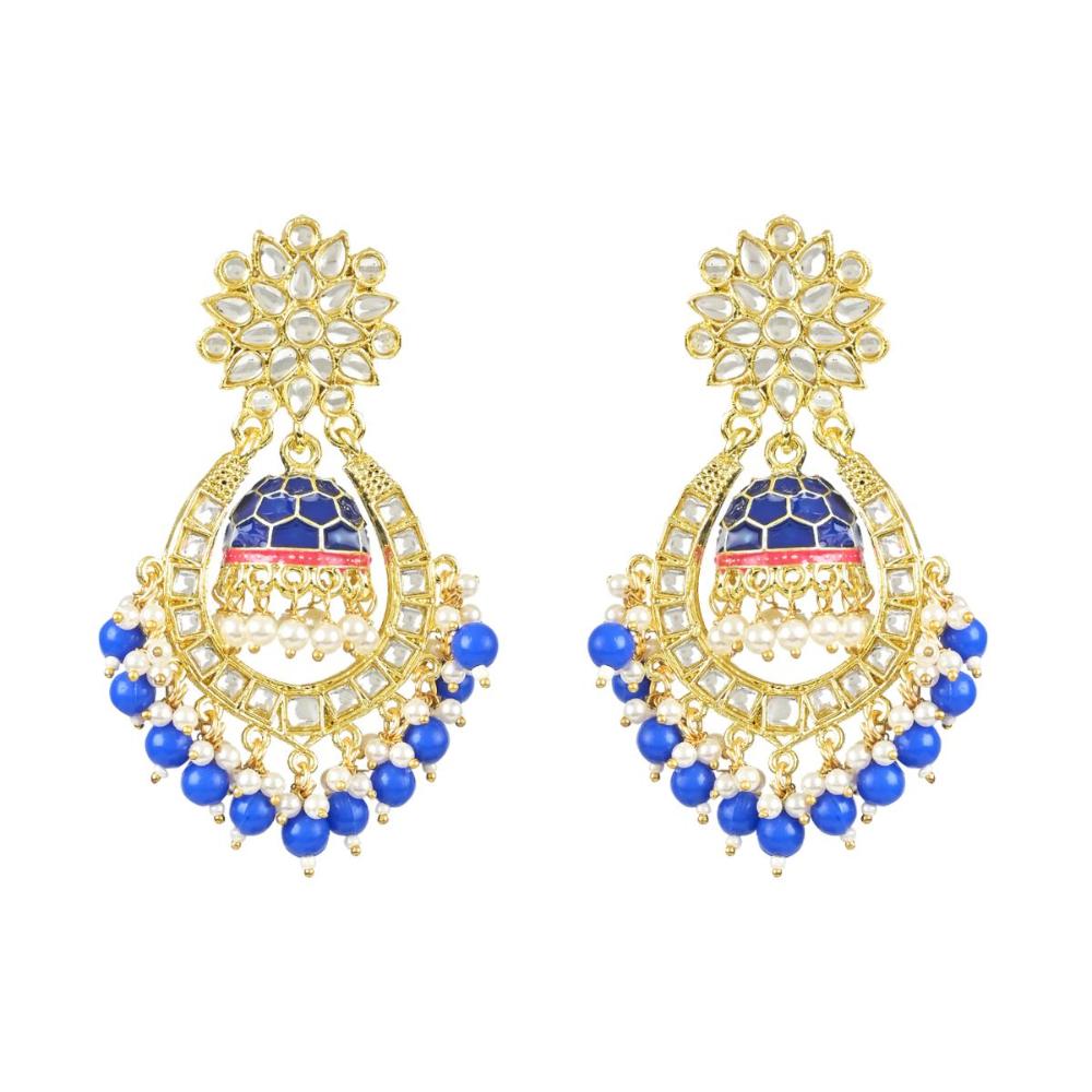 Etnico Gold Plated Traditional Meenakari Kundan Studded Pearl Dangle Jhumki Earrings For Women & Girls (E3125Bl)