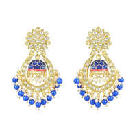 Etnico Gold Plated Traditional Meenakari Kundan Studded Pearl Dangle Jhumki Earrings For Women & Girls (E3125Bl)