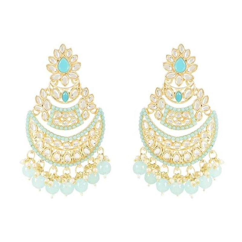 Etnico Gold Plated Intricately Designed Traditional Meena Work Kundans & Pearls Chandbali Earrings For Women (E3012) (Sky Blue)