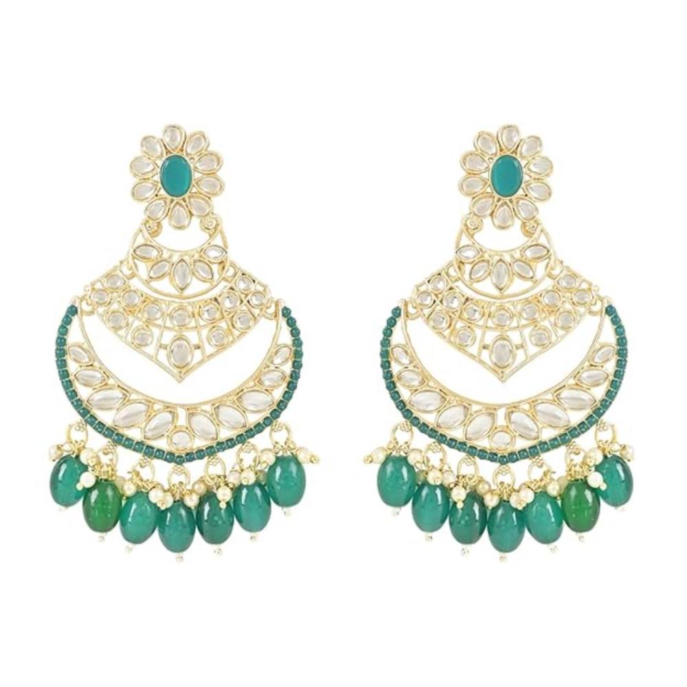 Etnico Gold Plated Traditional Handcrafted Pearl Kundan Beaded Chandbali Earrings for Women & Girls (Green)